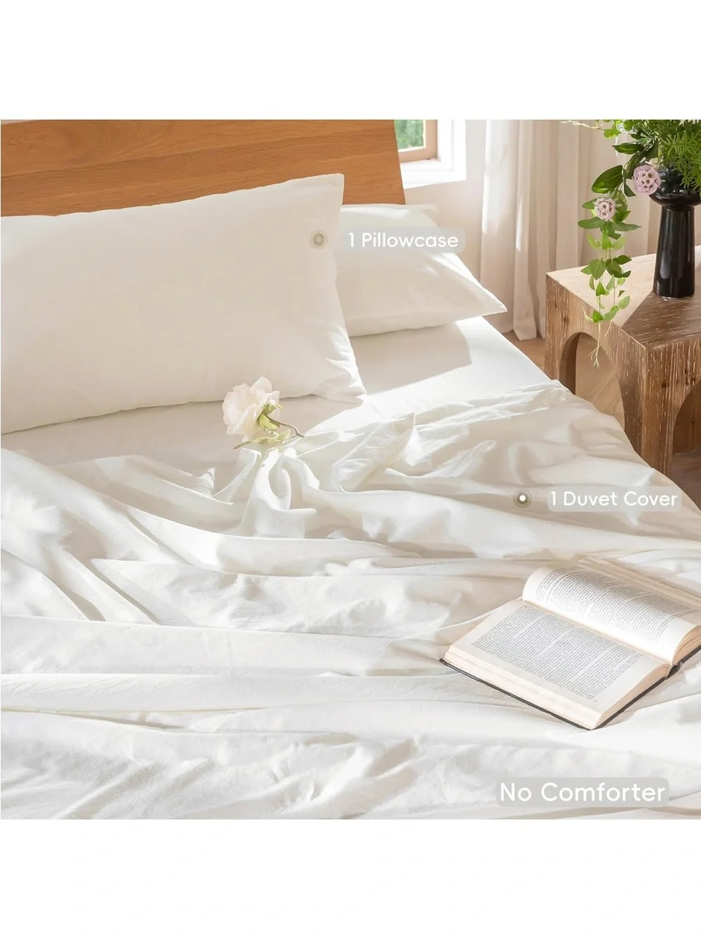 NEW MooMee Bedding Duvet Cover Set 100% Washed Cotton Linen Like Texture, King
